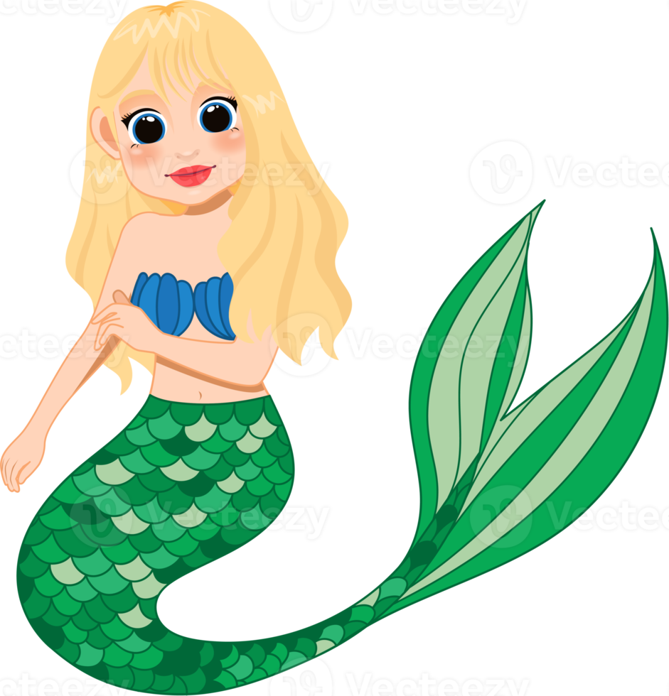 Cartoon character with cute mermaid princess with colorful hair and tail png