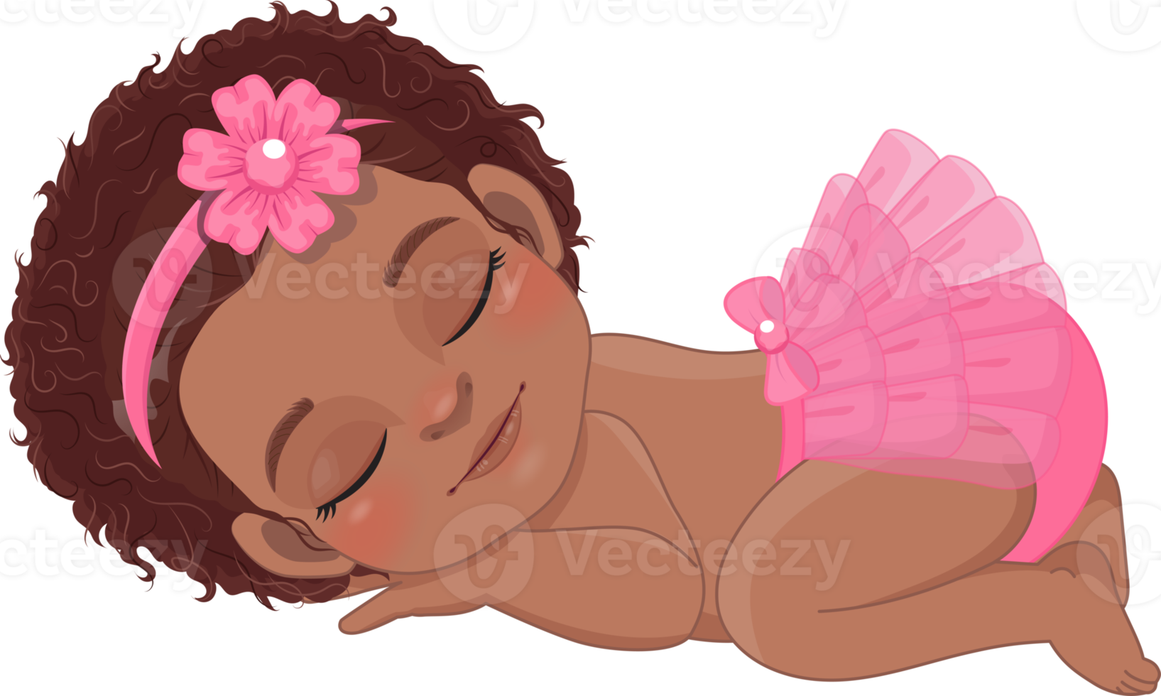 Baby African American Girl Sleeping Cartoon Character png