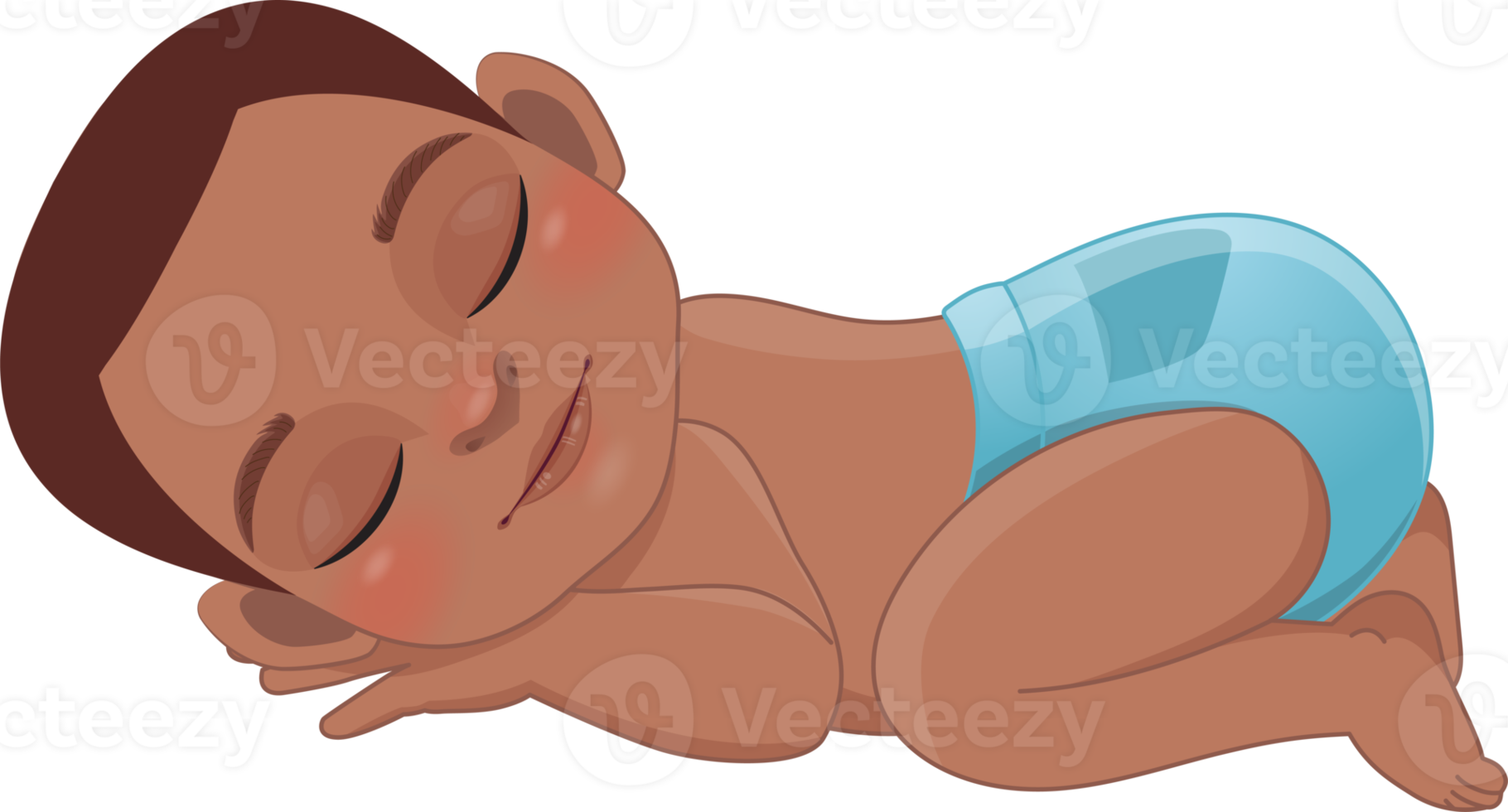 bebé americano africano chico dormido dibujos animados personaje png