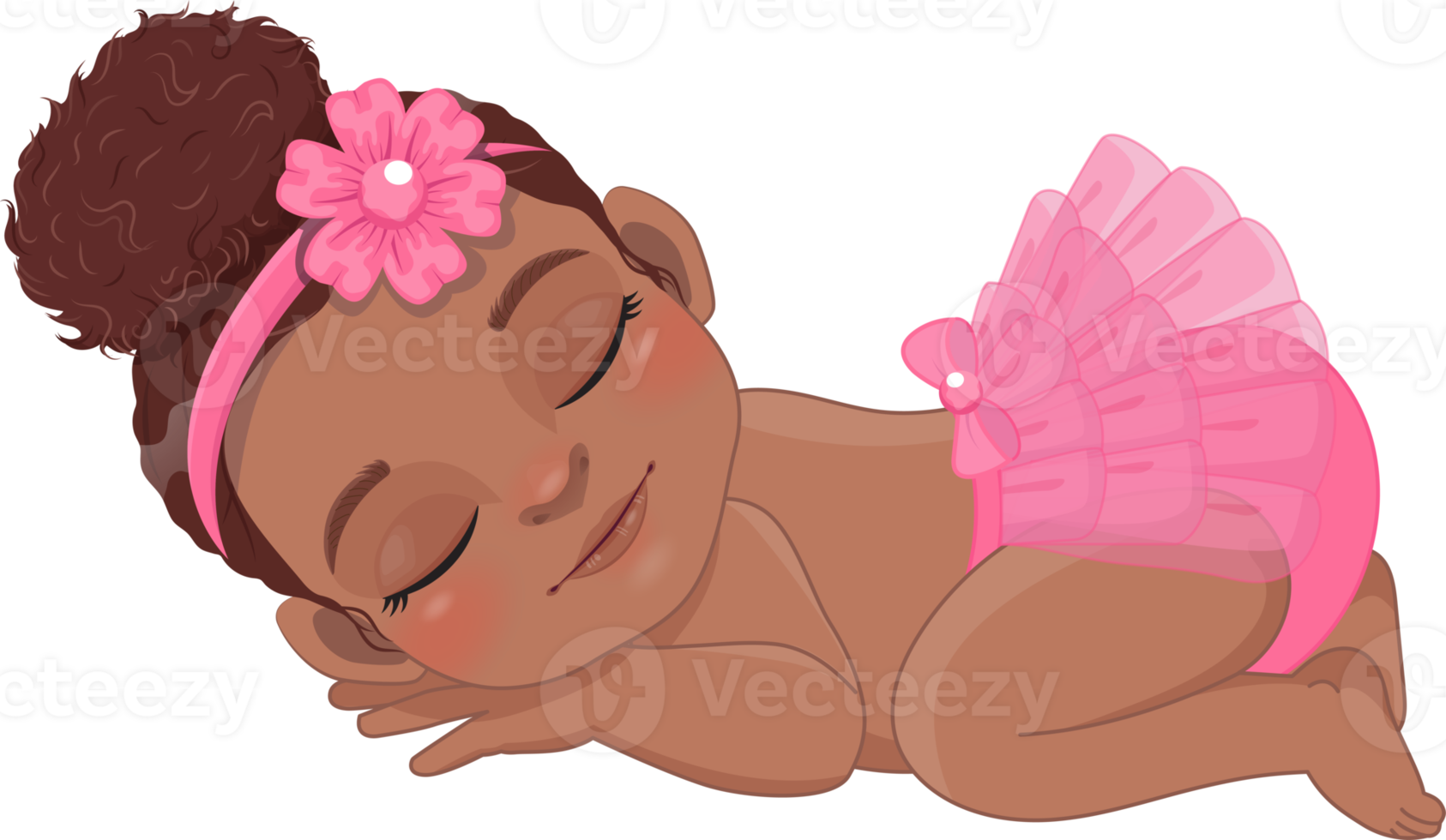 bebé africano americano niña dormido dibujos animados personaje png