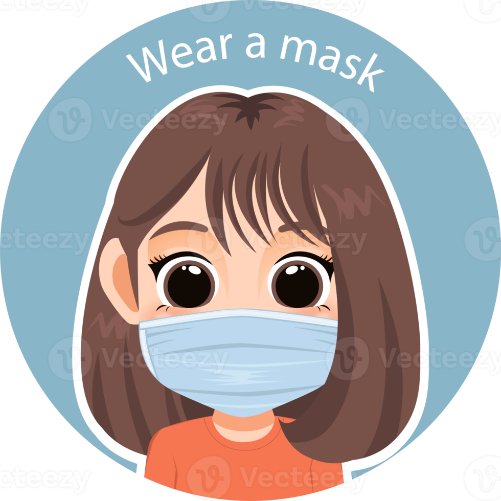 Wear a mask with girl cartoon character flat icon PNG