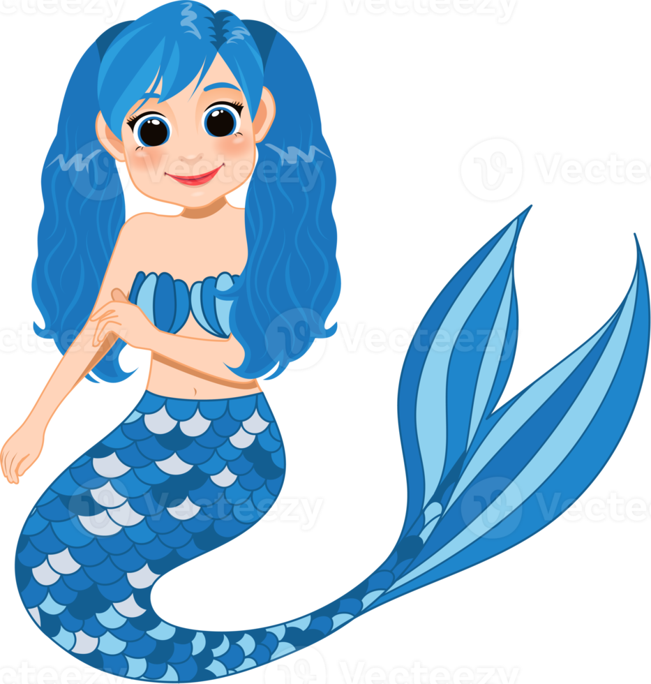 tecknad serie karaktär med söt sjöjungfru prinsessa med färgrik hår och svans png