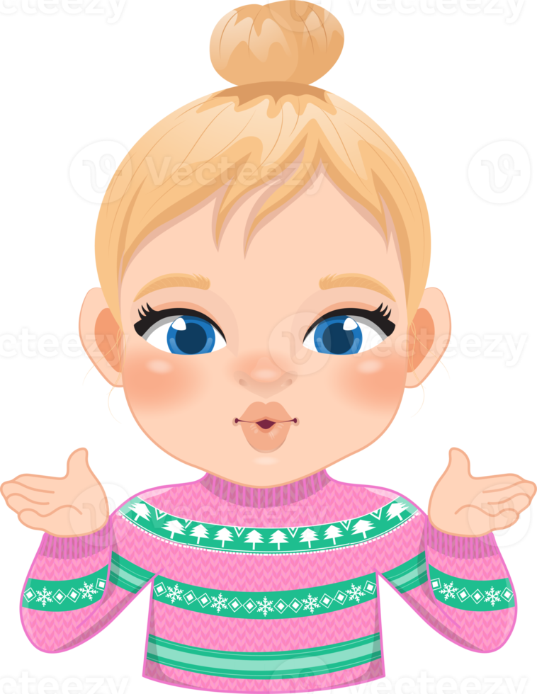 Merry Christmas cartoon design with Excite girl wear a pink pastel sweater cartoon png