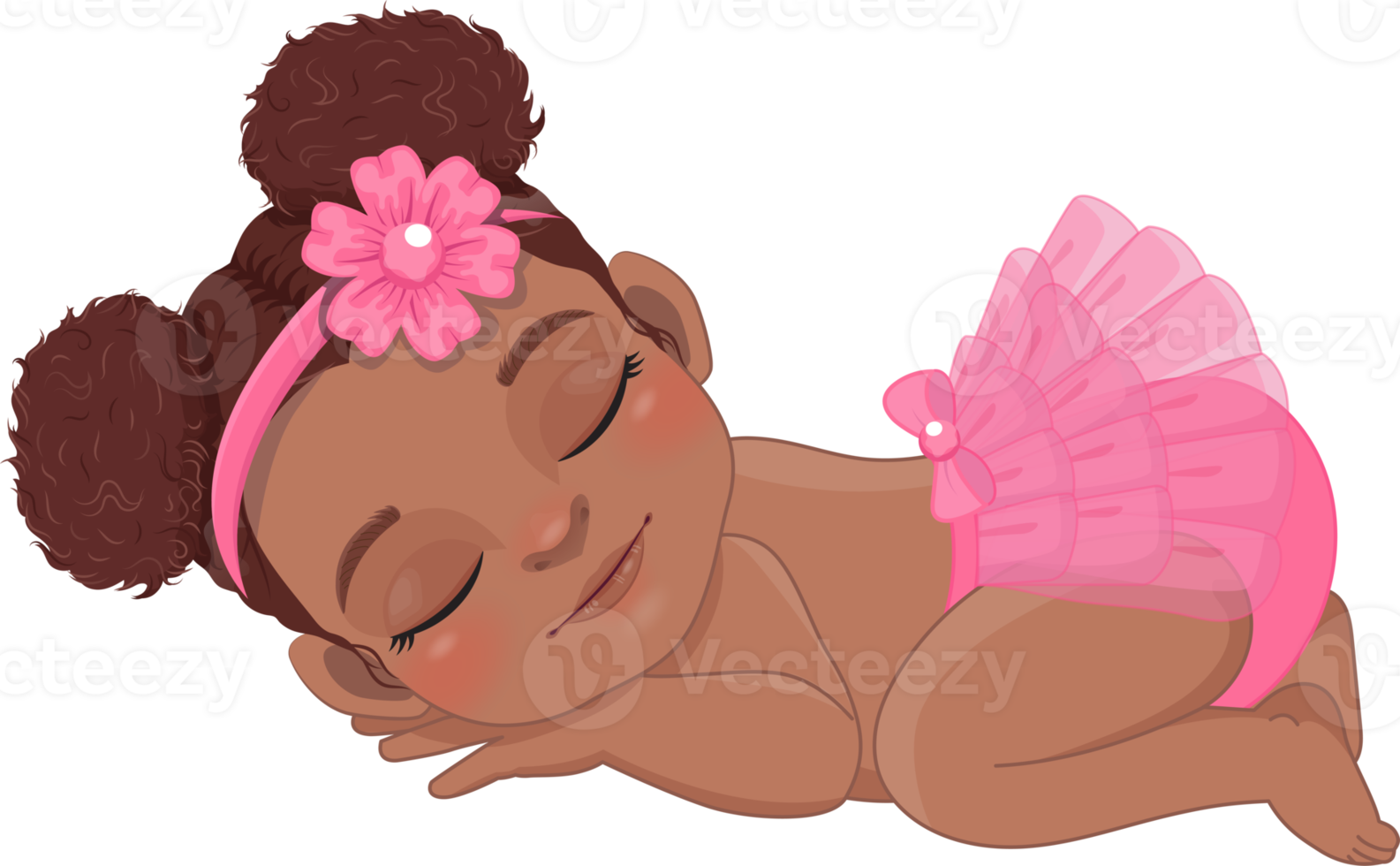 bebé africano americano niña dormido dibujos animados personaje png