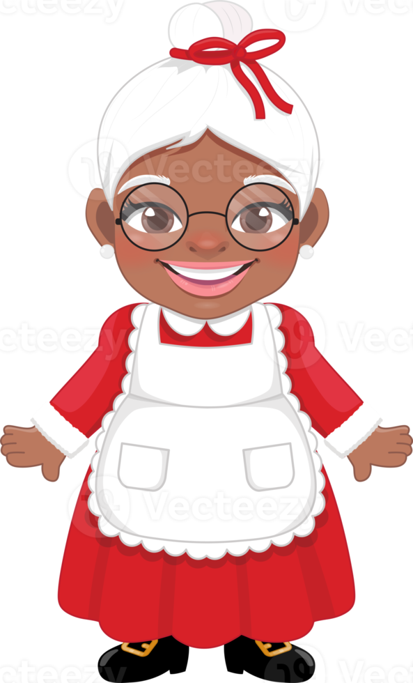 American African Mrs Claus standing Cartoon Character PNG