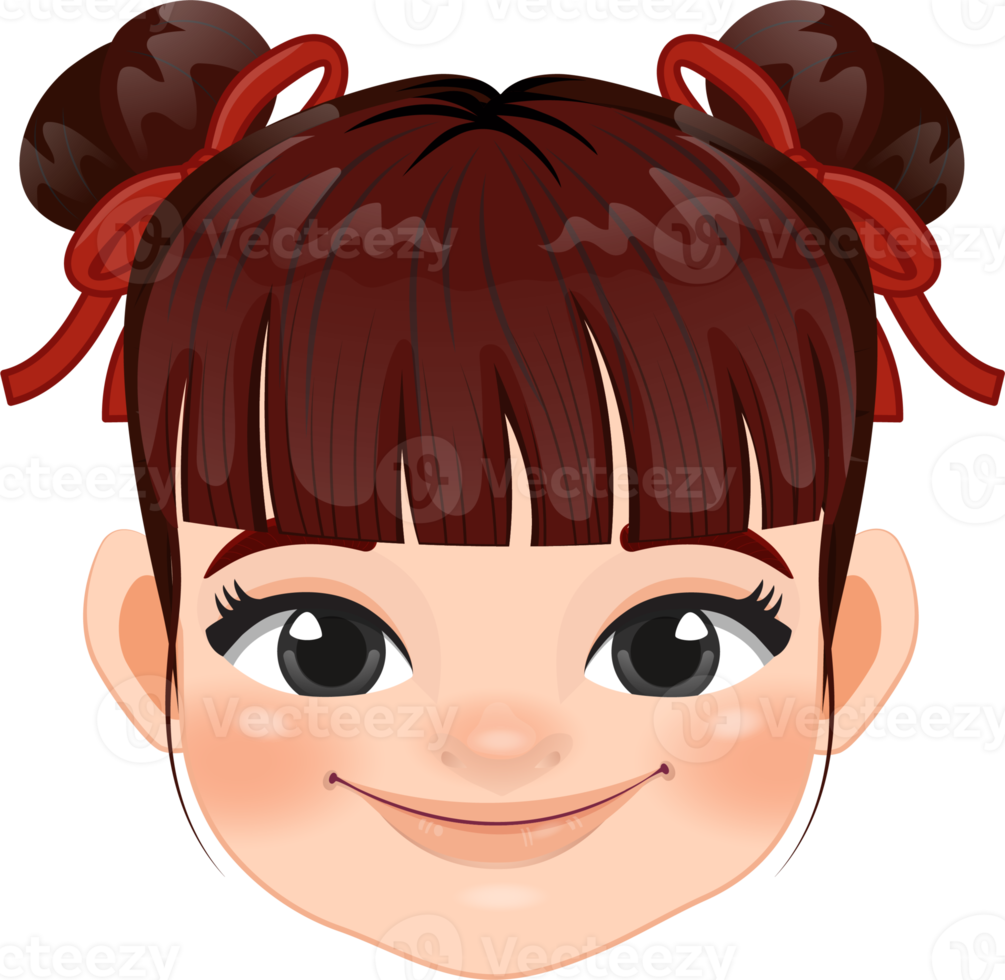 Chinese girl with double hair buns and red ribbow cartoon character png