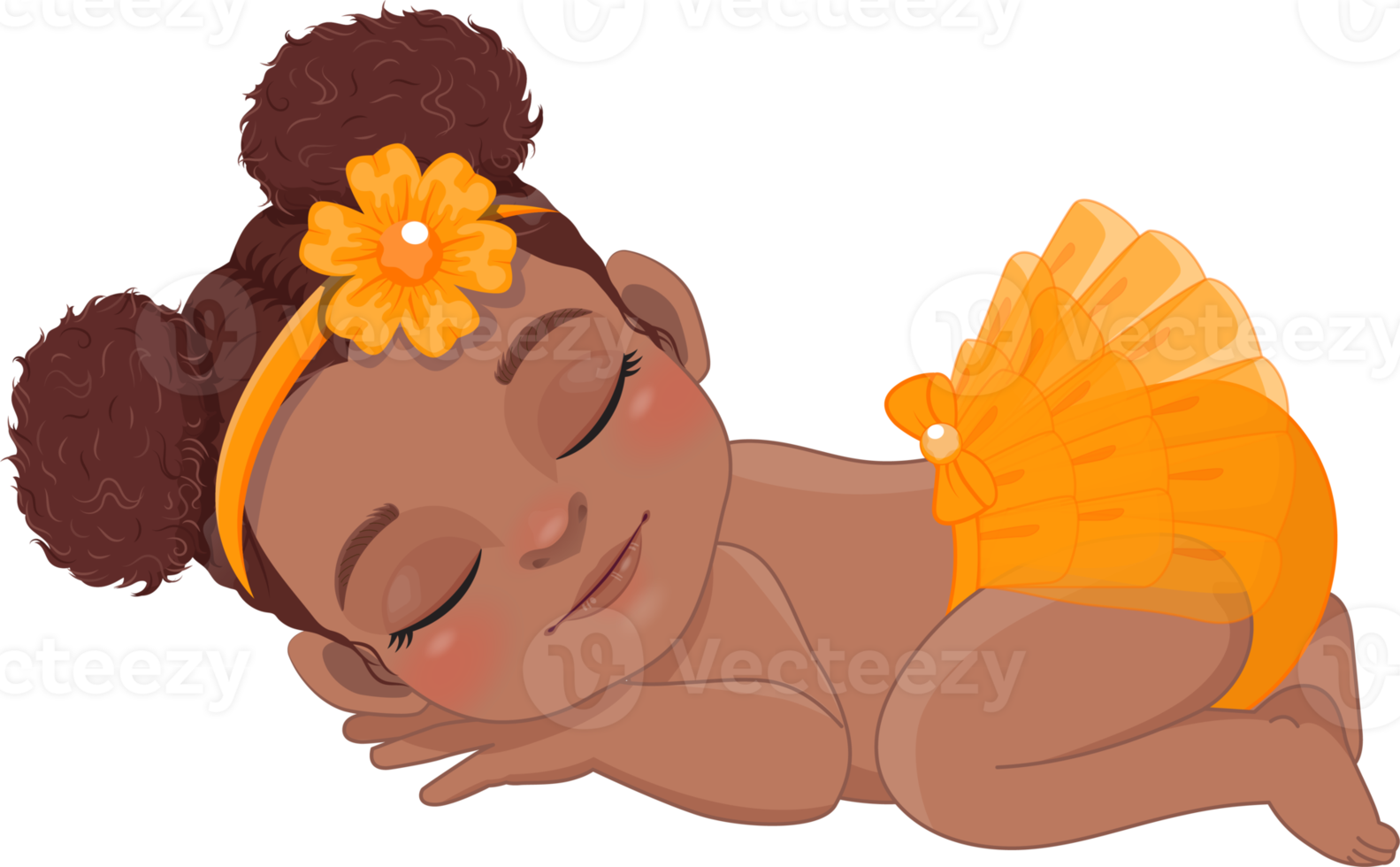 tecknad serie karaktär sovande svart bebis flicka bär orange ruggig blöja tecknad serie png