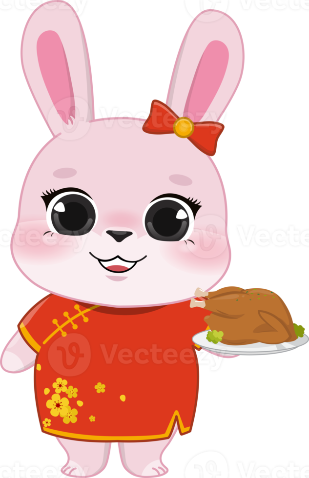 rose lapin fille en portant gril poulet pour chinois Nouveau année fête dessin animé conception png