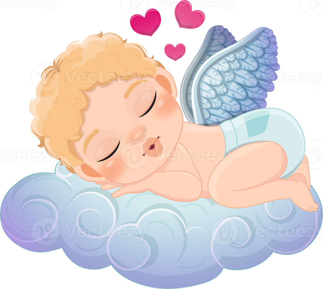 Happy valentine s day with Cupid sleeping on a cloud cartoon character png