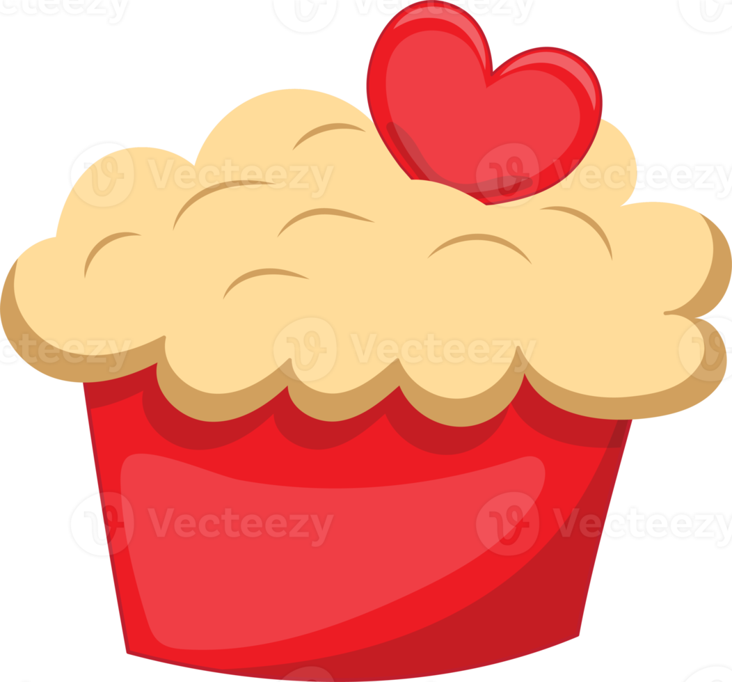 Valentine or Wedding Element with Valentine Cup Cake Flat Icon PNG