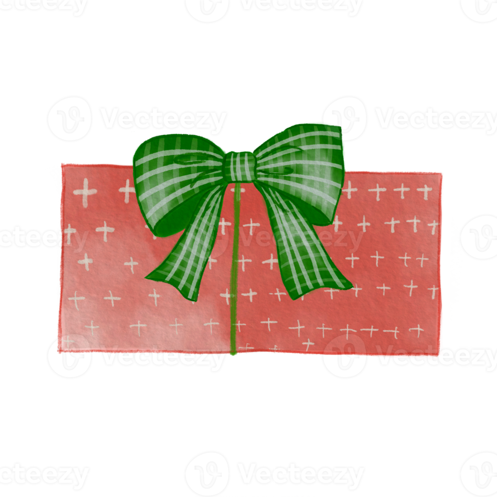 Merry Christmas and Happy New Year with Gift box Watercolor style png