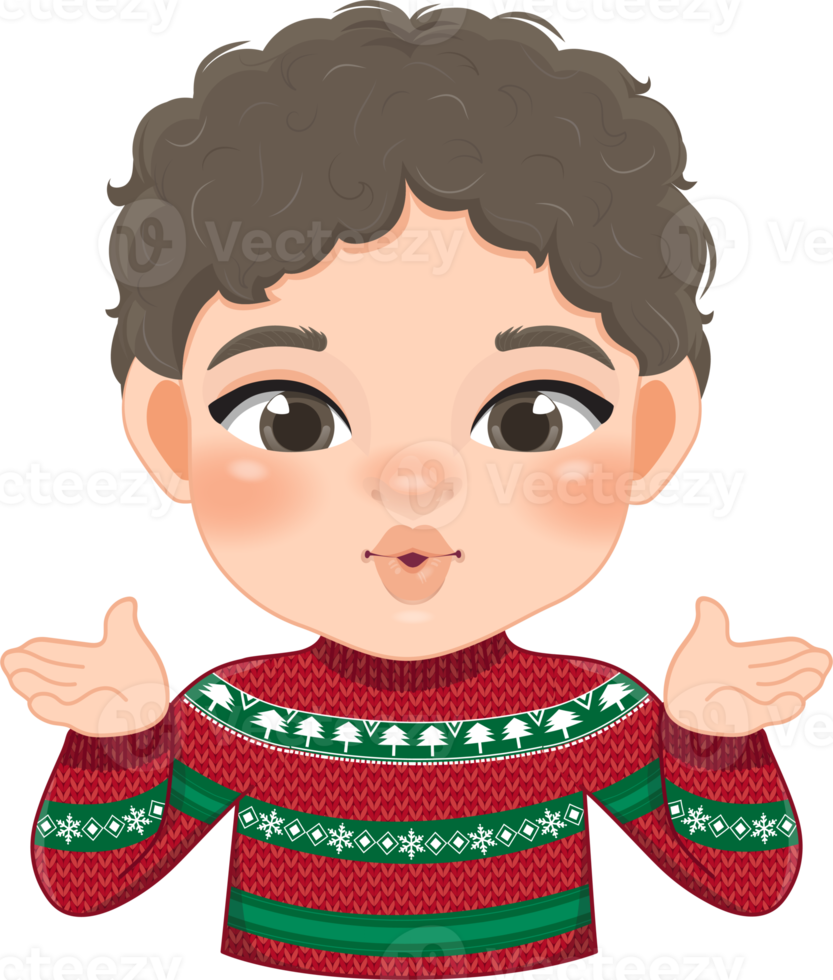 alegre Navidad dibujos animados diseño con excitar chico vestir un rojo y verde suéter dibujos animados png