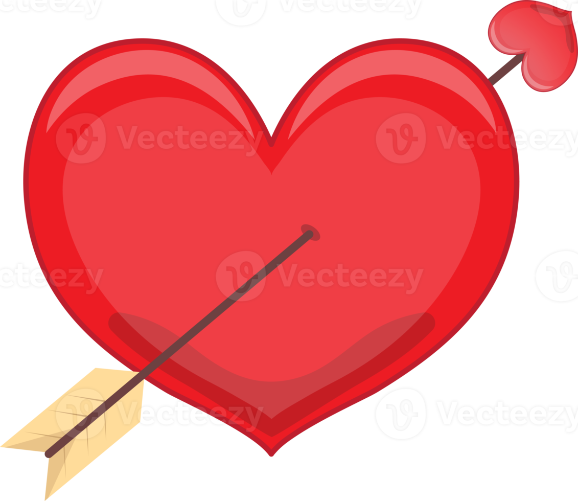 Valentine or Wedding Element with Arrow in Heart Flat Icon PNG