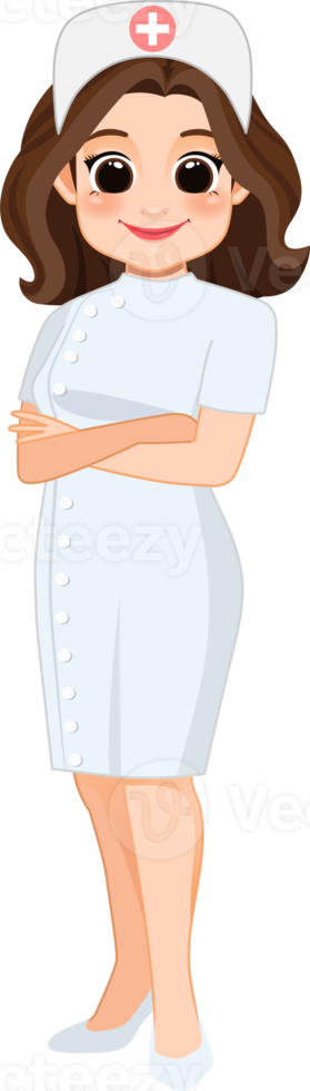 Cartoon character with professional nurse in smart uniform png