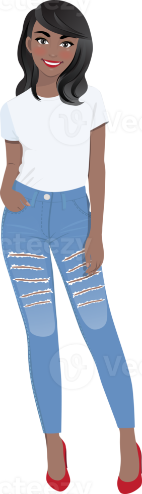 afrikanisch amerikanisch Mädchen im Weiß T-Shirts und Blau Jeans png