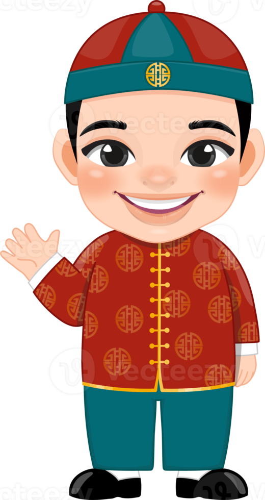 Chinese boy greeting with ancient chinese clothing cartoon character png