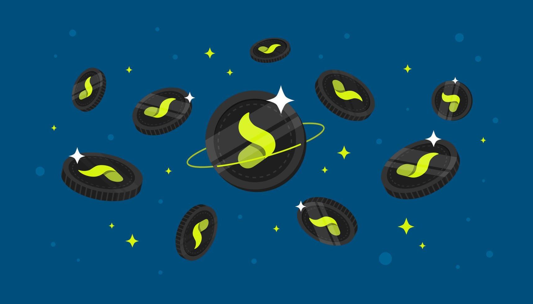 SUKU coins falling from the sky. SUKU cryptocurrency concept banner background. vector