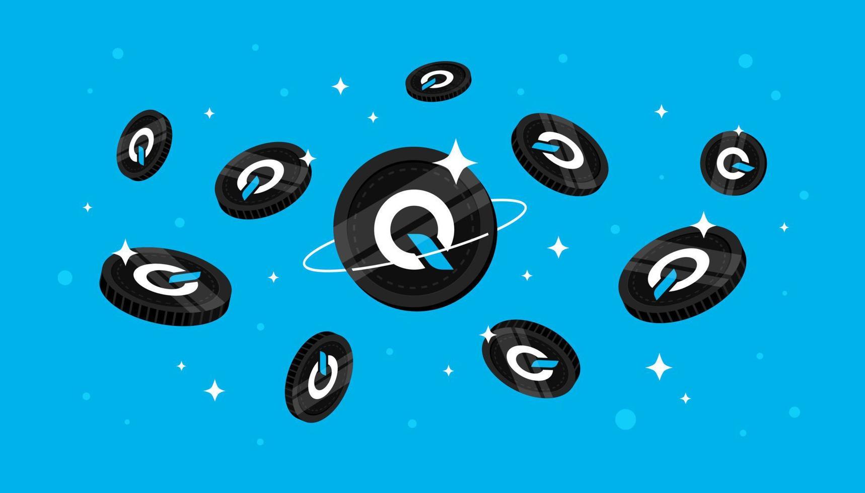 BENQI coins falling from the sky. QI cryptocurrency concept banner background. vector