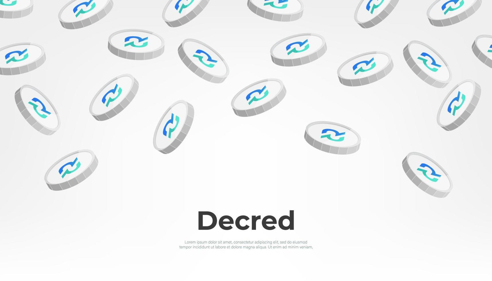Decred coin falling from the sky. DCR cryptocurrency concept banner background. vector