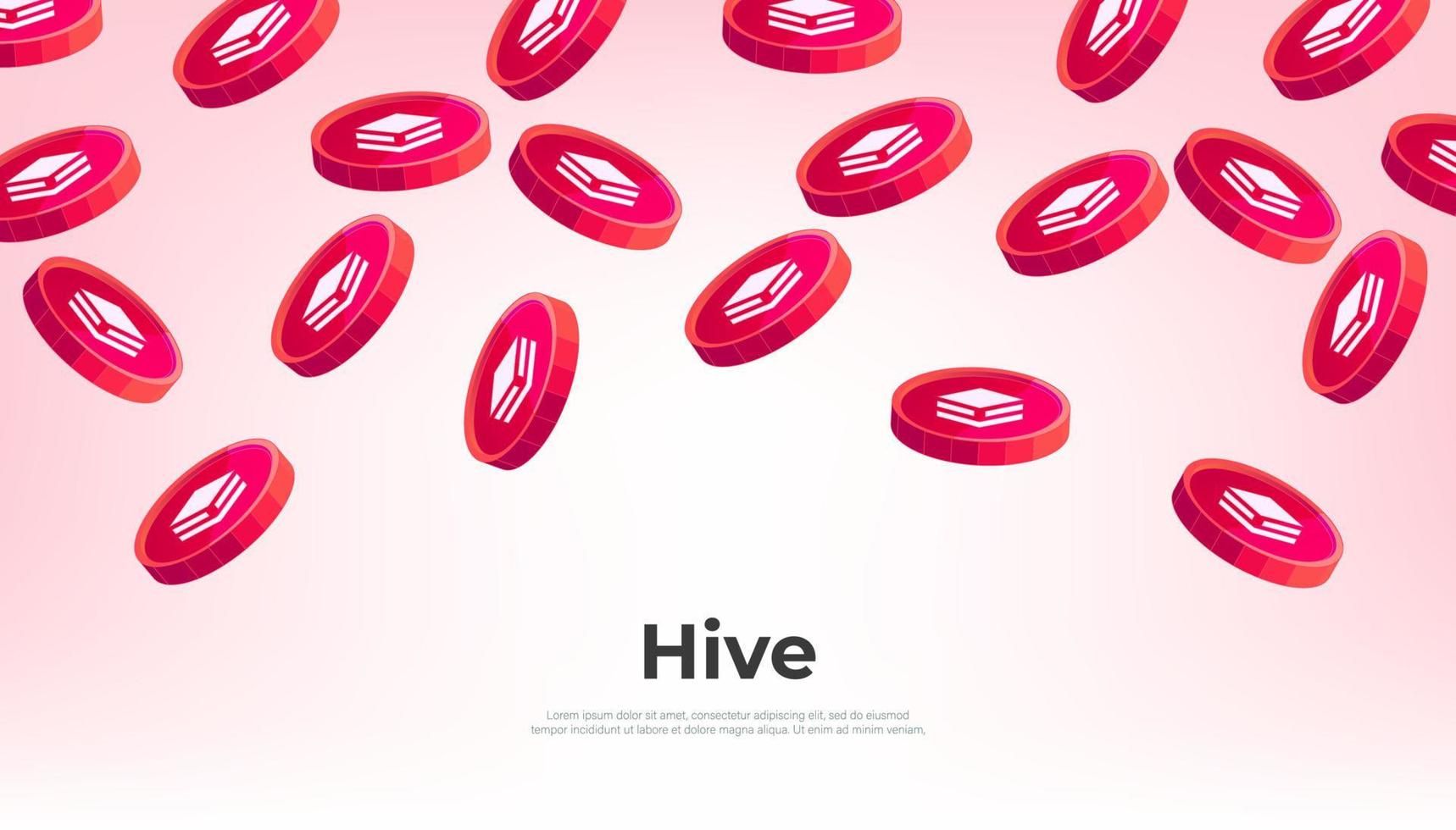 Hive coin falling from the sky. HIVE cryptocurrency concept banner background. vector