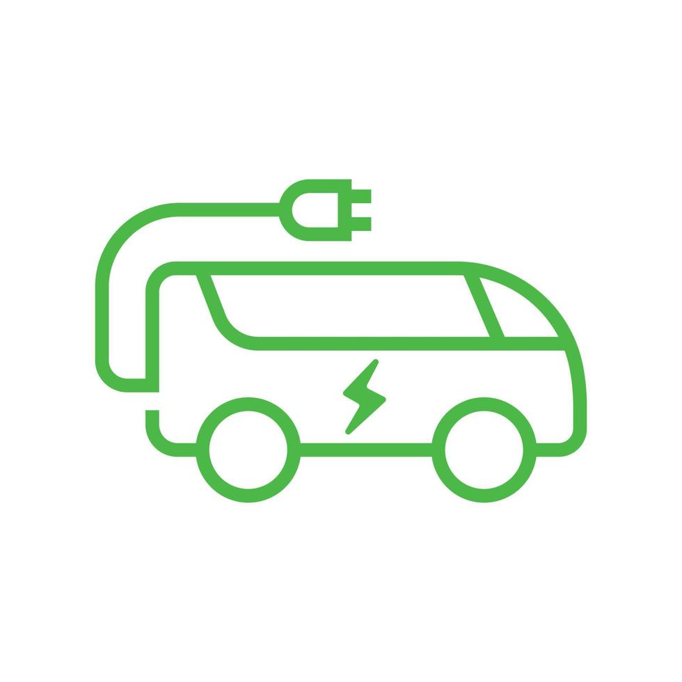 Green EV bus with plug icon symbol, E-bus outline with lightning bolt, Eco friendly vehicle concept. vector