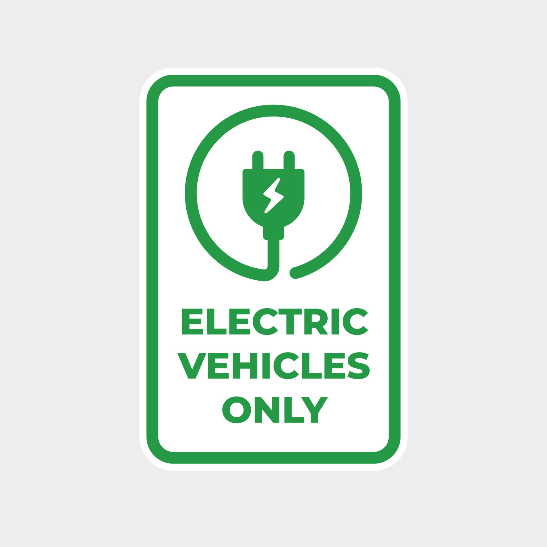 Electric vehicle only parking sign, Charging station, Parking space for