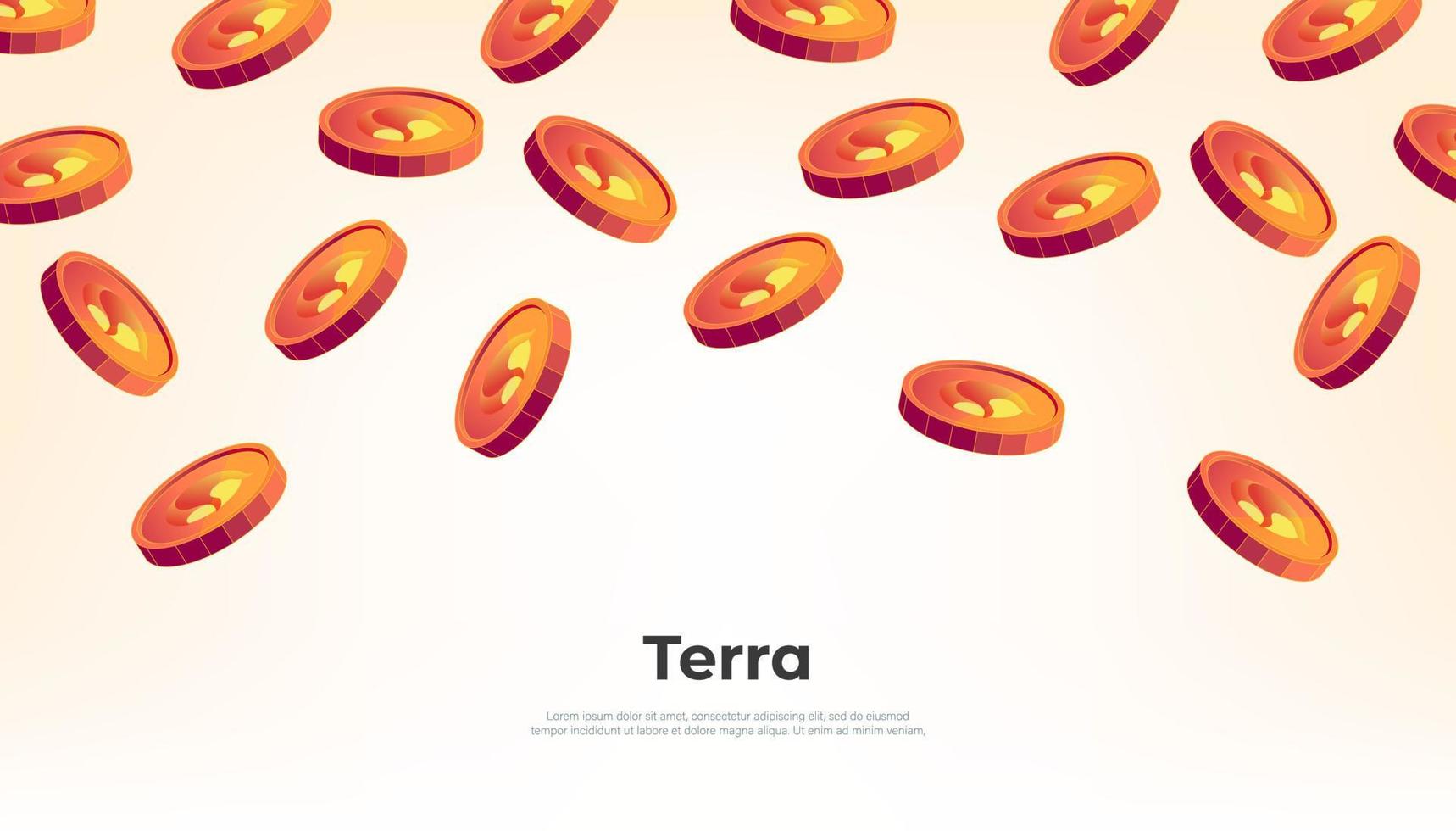 Terra coin falling from the sky. LUNA cryptocurrency concept banner background. vector