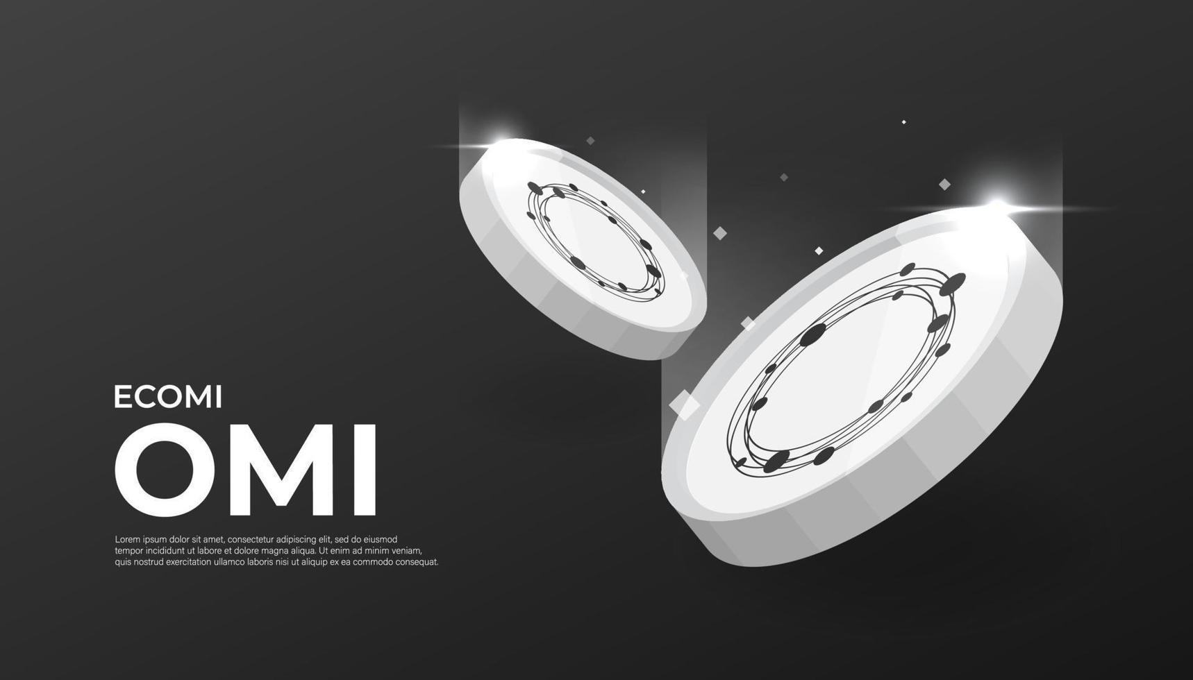 ECOMI OMI coin cryptocurrency concept banner. vector