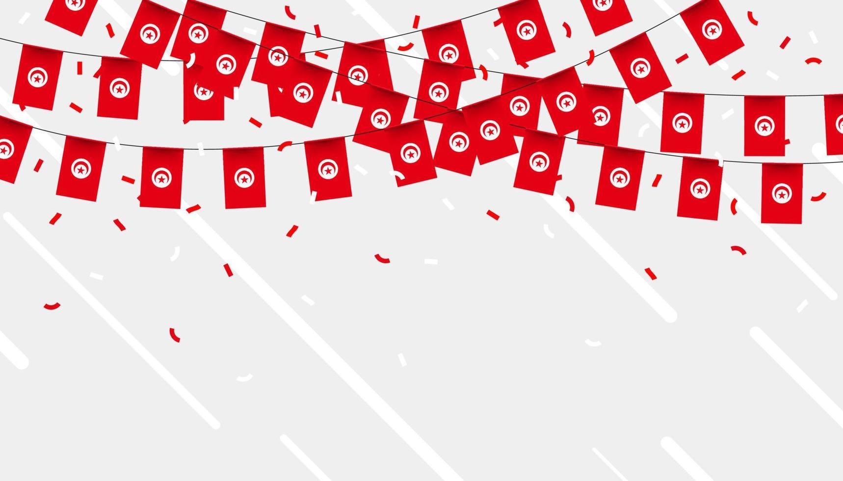 Tunisia celebration bunting flags with confetti and ribbons on white background. vector illustration.