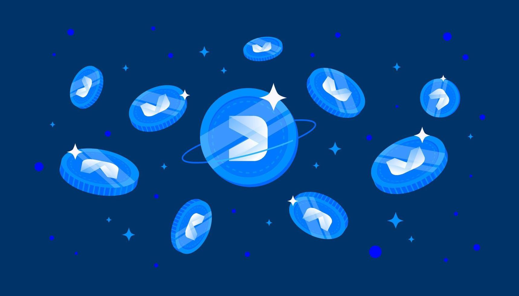 Decentralized Social coins falling from the sky. DESO cryptocurrency concept banner background. vector