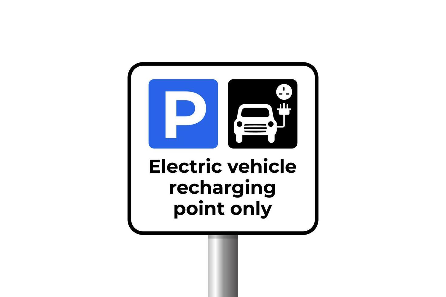 eléctrico vehículo recarga punto firmar en correo. ev cargando estación y cargar estacionamiento señalización vector