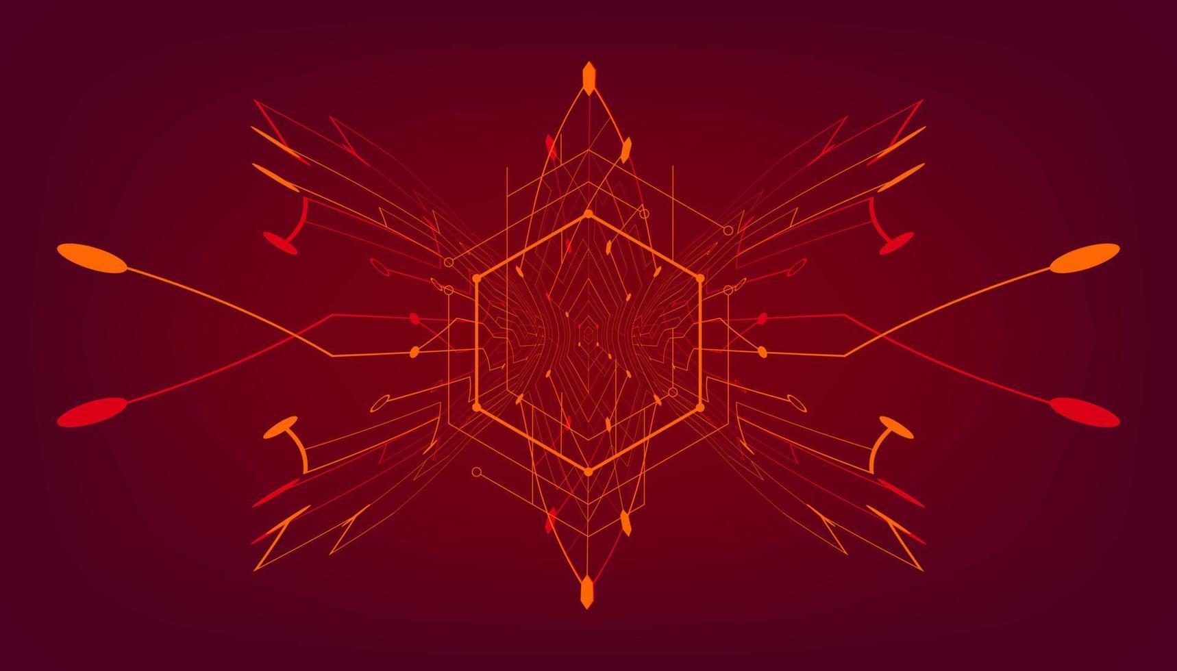Abstract red lines and dots connection on red background. vector