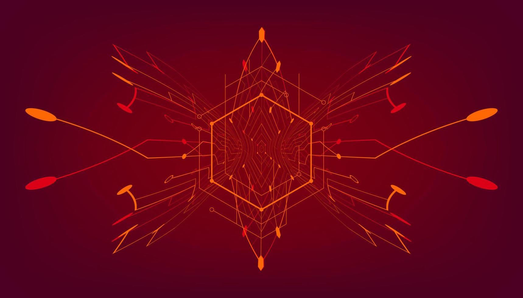 Abstract red lines and dots connection on red background. vector