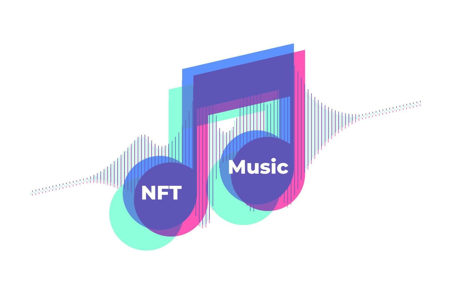 NFT Music, NFT or non fungible token for music with music notes and sound wave on white background. vector