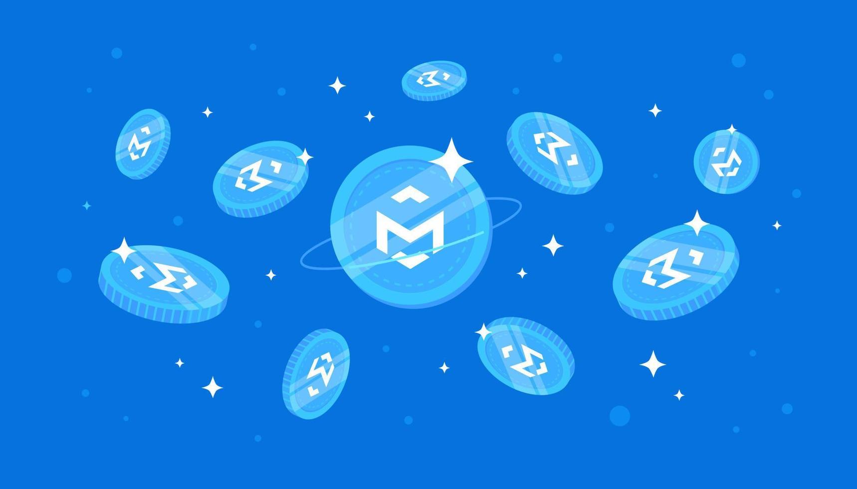 MediBloc coins falling from the sky. MED cryptocurrency concept banner background. vector