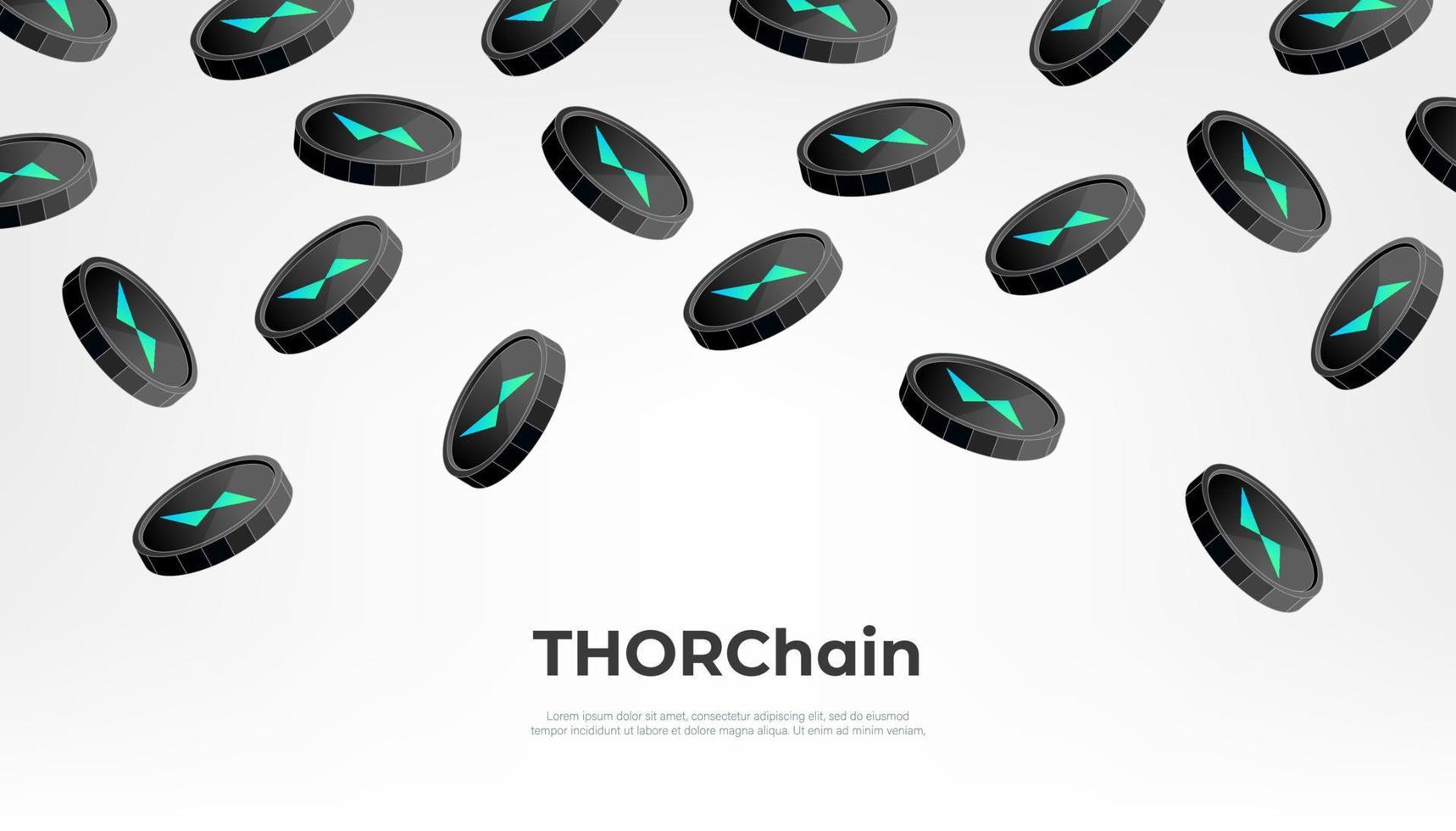 THORChain coin falling from the sky. RUNE cryptocurrency concept banner background. vector