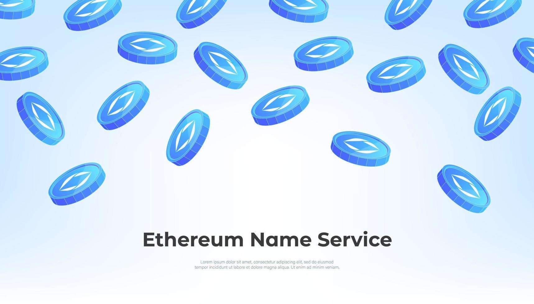 Ethereum Name Service coin falling from the sky. ENS cryptocurrency concept banner background. vector