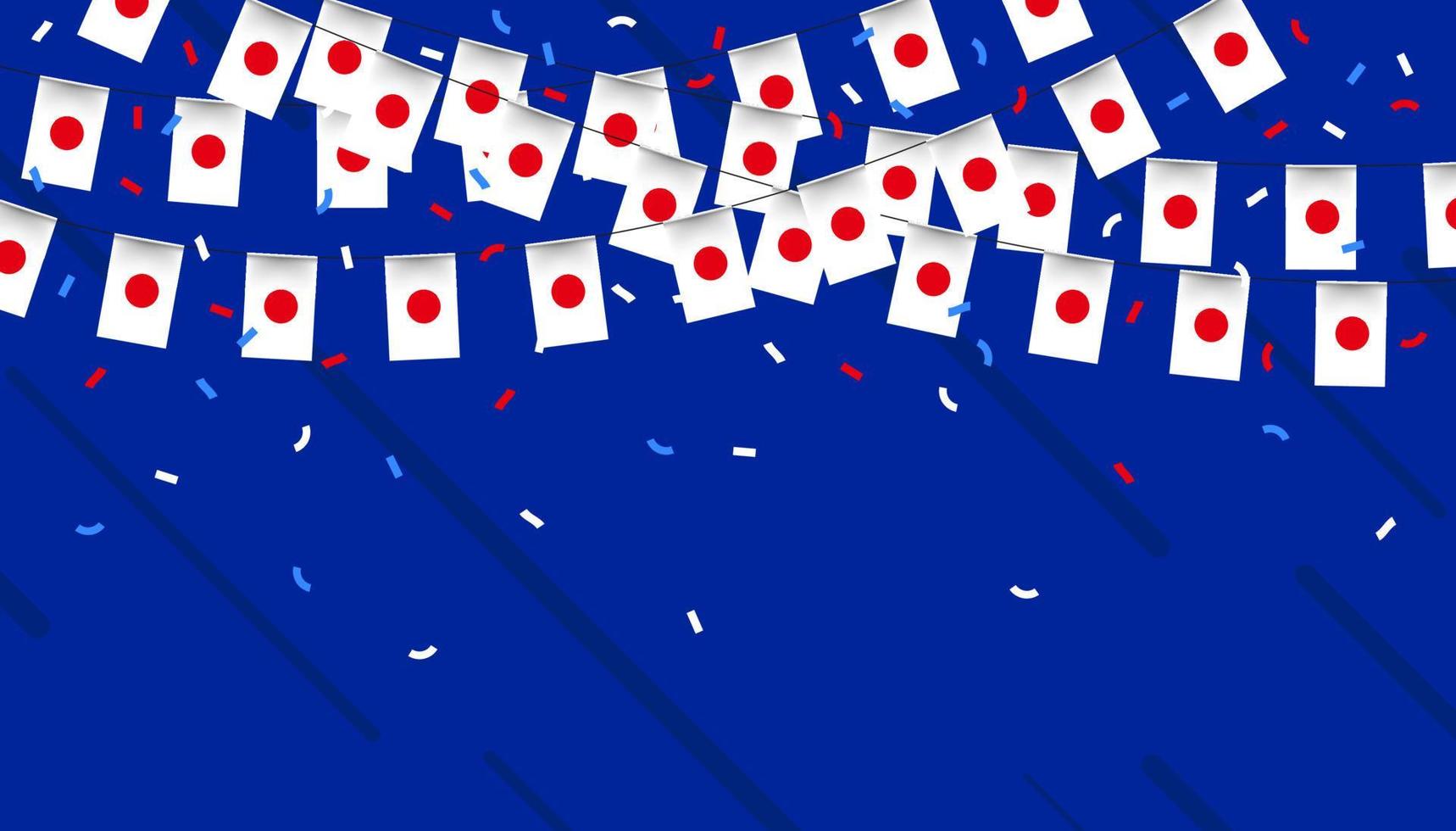 Japan celebration bunting flags with confetti and ribbons on blue background. vector illustration.
