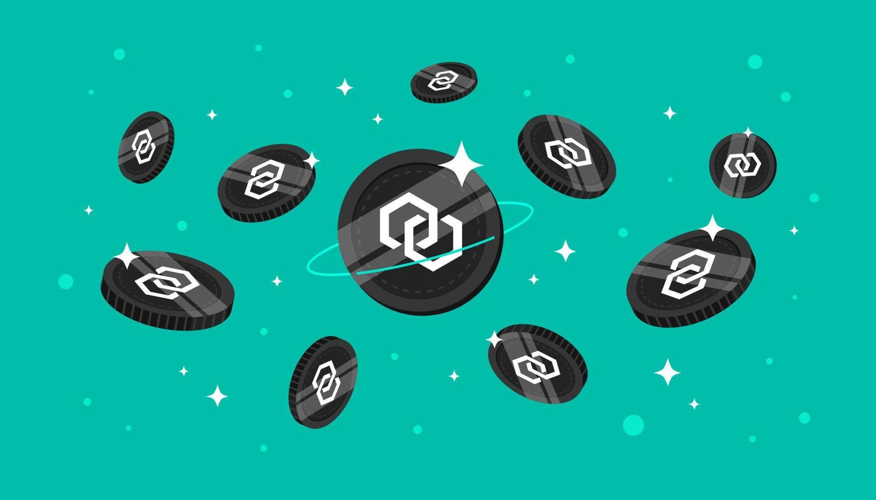 Chain coins falling from the sky. XCN cryptocurrency concept banner background. vector
