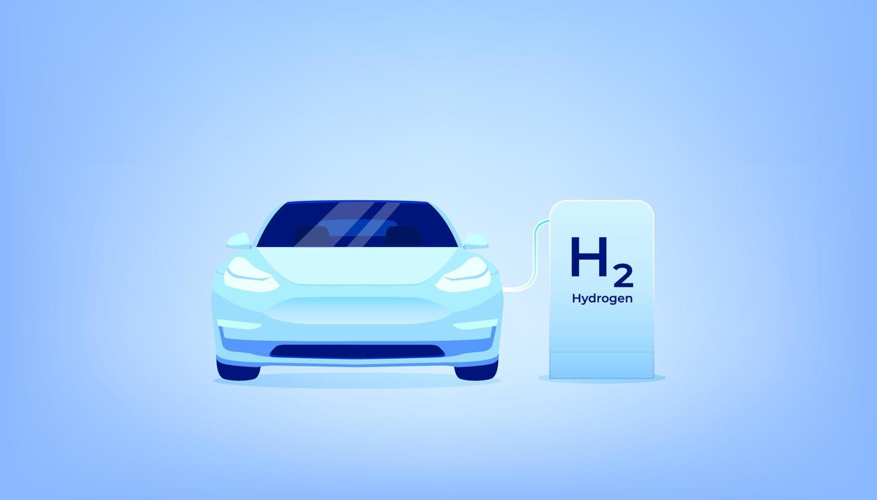 Hydrogen car and energy refill. Hydrogen filling station. vector