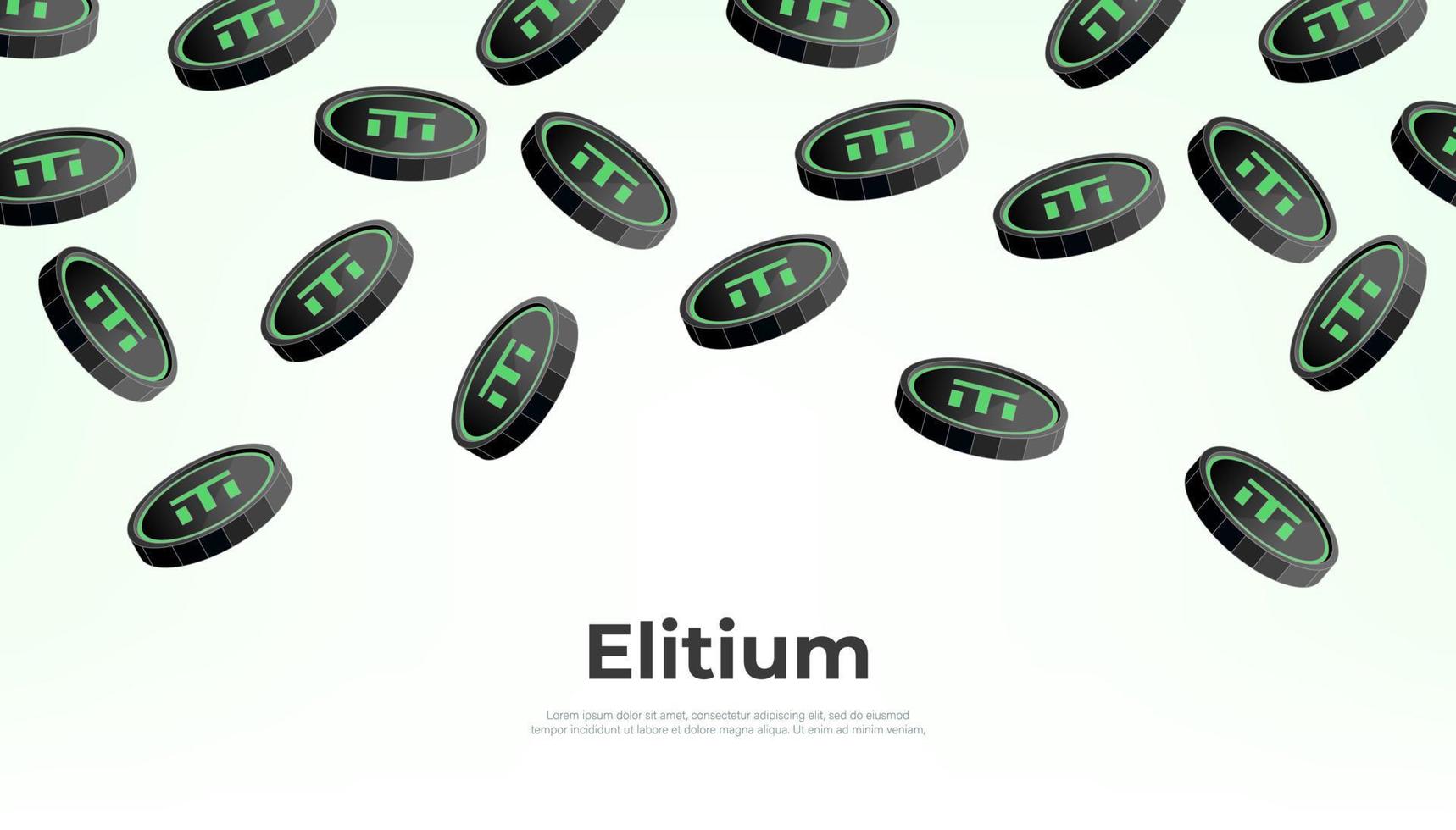 Elitium coin falling from the sky. EUM cryptocurrency concept banner background. vector