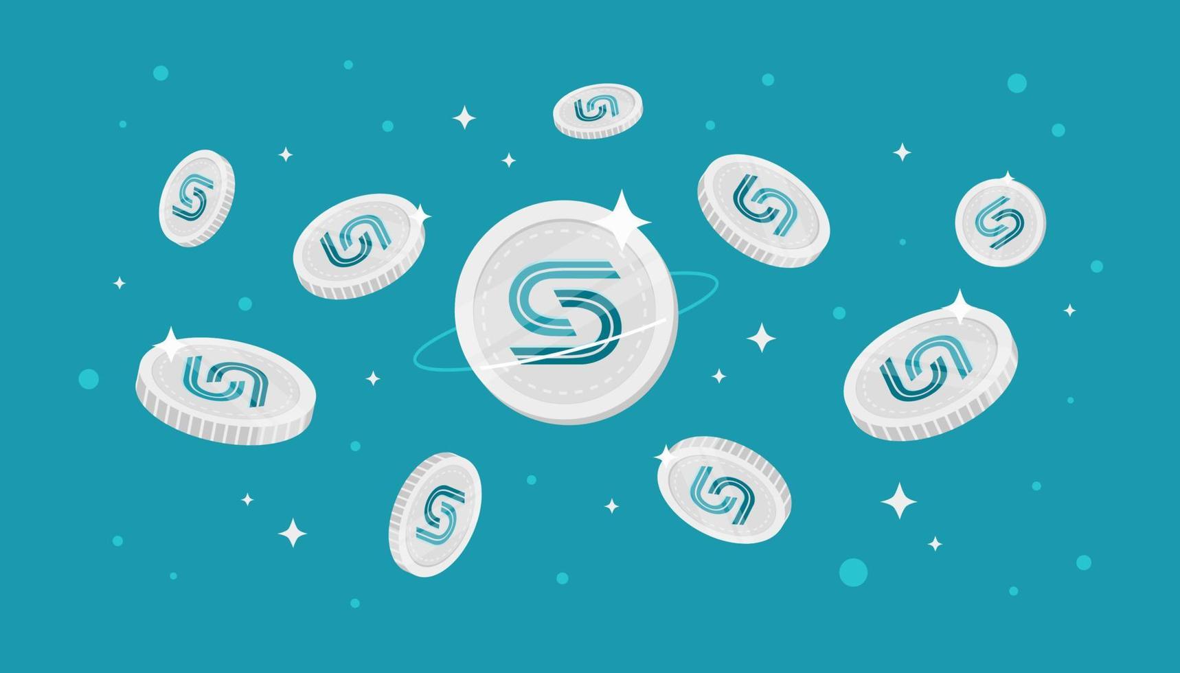 SNP Token coins falling from the sky. SNP cryptocurrency concept banner background. vector