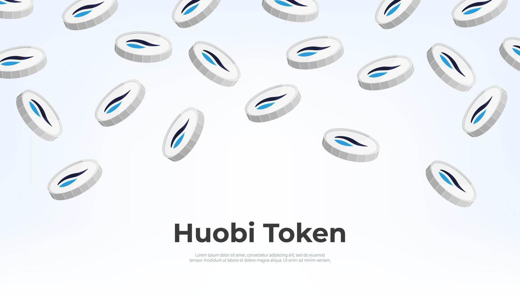 Huobi Token coin falling from the sky. HT cryptocurrency concept banner background. vector