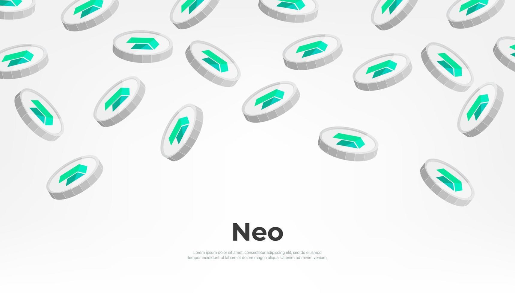 neo moneda que cae desde el cielo. neo criptomoneda concepto bandera antecedentes. vector