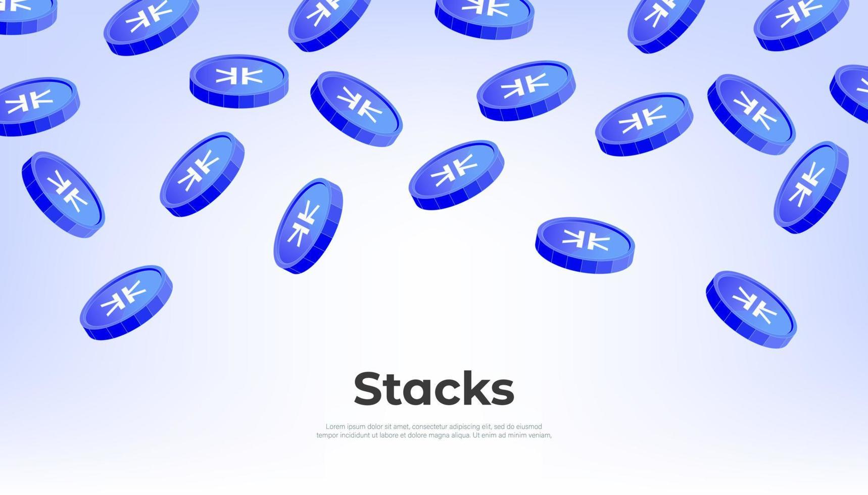 Stacks coin falling from the sky. STX cryptocurrency concept banner background. vector