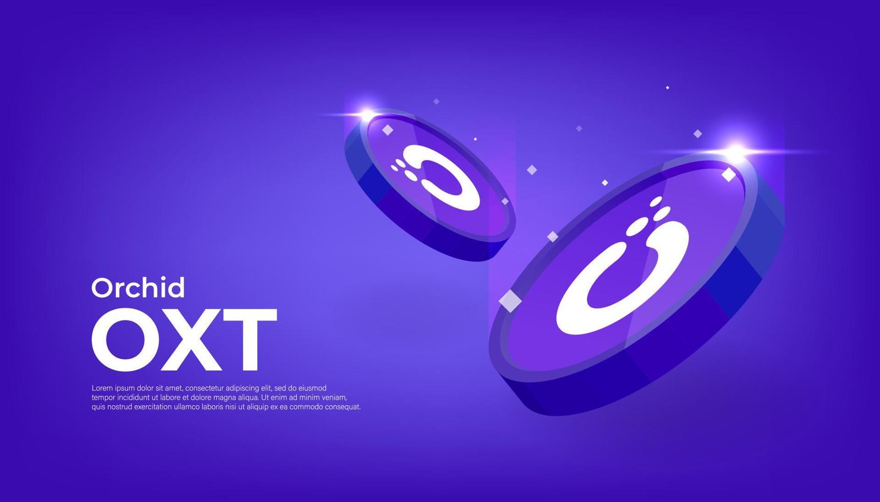 Orchid OXT coin cryptocurrency concept banner background. vector