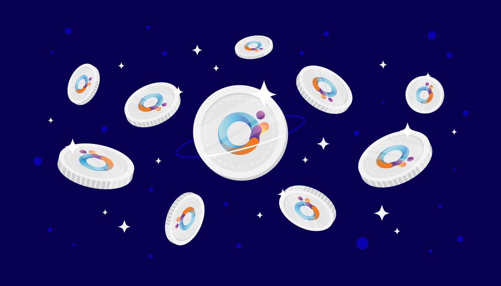 Orion Protocol coins falling from the sky. ORN cryptocurrency concept banner background. vector