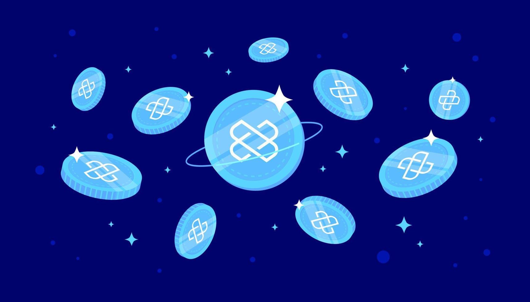 Loom Network coins falling from the sky. LOOM cryptocurrency concept banner background. vector