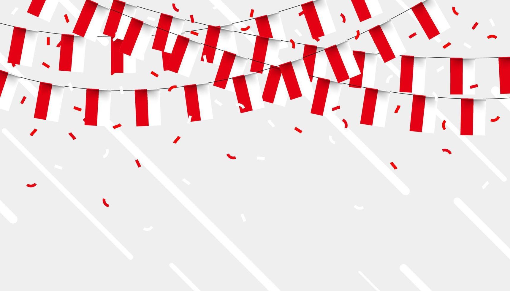 Poland celebration bunting flags with confetti and ribbons on white background. vector illustration.
