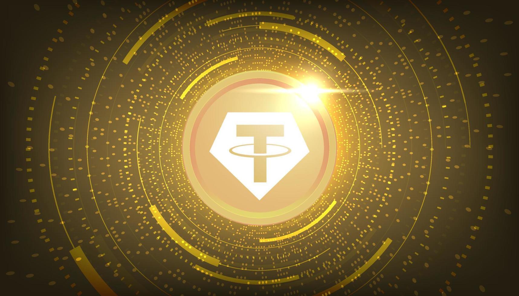 Tether Gold XAUT coin cryptocurrency concept banner background. vector